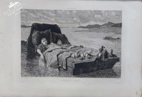 “大英博物馆藏画”1880年法国艺术蚀刻铜版画《瑞米耶的无力者》—法国画家“艾瓦利斯特·维塔·吕密奈（Evariste Vital Luminais，1821-1896）”作品 E.Gaujean雕刻 43x30cm 版内签名 法国ARCHES版画专用水印纸 原作藏于鲁昂美术馆“1880沙龙展出作品” 雕刻版画 原版版画 古董版画 老版画 欧洲版画 西洋版画 收藏装饰