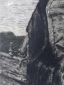 “大英博物馆藏画”1880年法国艺术蚀刻铜版画《瑞米耶的无力者》—法国画家“艾瓦利斯特·维塔·吕密奈（Evariste Vital Luminais，1821-1896）”作品 E.Gaujean雕刻 43x30cm 版内签名 法国ARCHES版画专用水印纸 原作藏于鲁昂美术馆“1880沙龙展出作品” 雕刻版画 原版版画 古董版画 老版画 欧洲版画 西洋版画 收藏装饰
