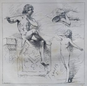 1877年法国艺术系列线刻版画《迷人的乐曲》—法国著名画家、插画家“纪尧姆·迪比夫(Guillaume Dubufe,1853—1909)”作品   43x30cm