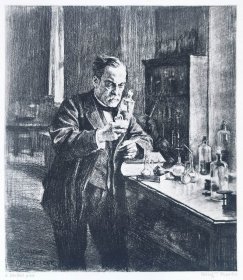 1889年石版画《法国微生物学家、化学家路易斯·巴斯德(Louis Pasteur，1822--1895)》—芬兰画家“艾伯特·埃德费尔特Albert Edelfelt(1854- 1905)”作品  30x21cm