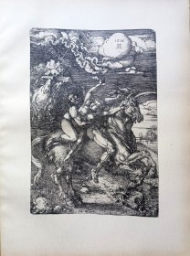 “巨幅丢勒名画”1912年版“丢勒Albrecht Dürer”系列照相凹版复制铜版画 —《独角兽上被男人绑架的裸女》42x32cm 原尺寸复制