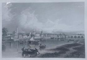 1845年苏格兰高地风景系列钢版画《莫尼耶夫岛的珀斯》27x22cm