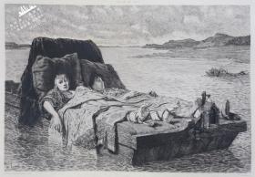 “大英博物馆藏画”1880年法国艺术蚀刻铜版画《瑞米耶的无力者》—法国画家“艾瓦利斯特·维塔·吕密奈（Evariste Vital Luminais，1821-1896）”作品 E.Gaujean雕刻 43x30cm 版内签名 法国ARCHES版画专用水印纸 原作藏于鲁昂美术馆“1880沙龙展出作品” 雕刻版画 原版版画 古董版画 老版画 欧洲版画 西洋版画 收藏装饰