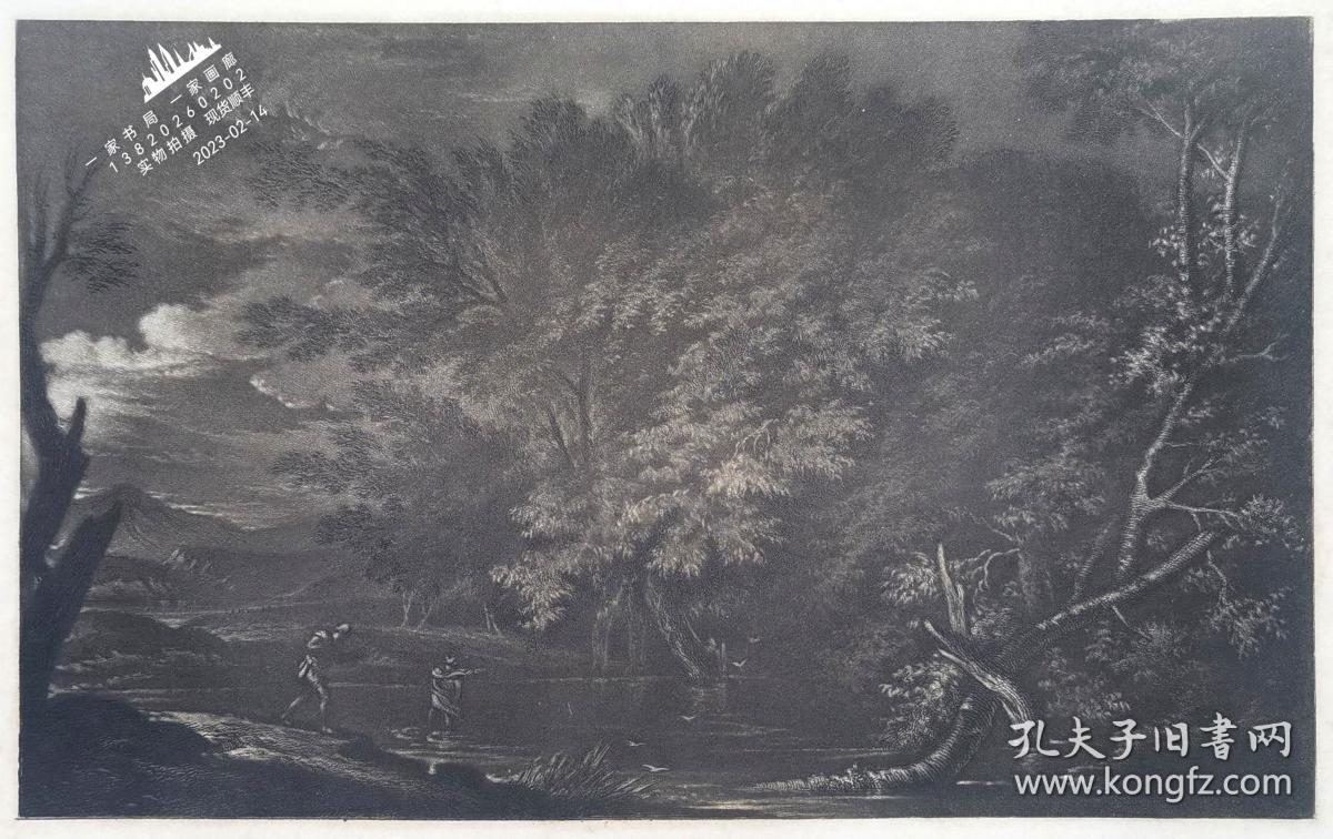 1887年风景画系列美柔汀铜版画《墨丘利和樵夫》—意大利著名画家“萨尔瓦托·罗莎/Salvator Rosa”作品 E.P.BRANDARD 雕刻35x25.5cm