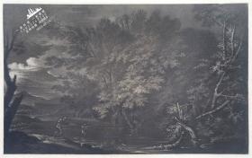 1887年风景画系列美柔汀铜版画《墨丘利和樵夫》—意大利著名画家“萨尔瓦托·罗莎/Salvator Rosa”作品 E.P.BRANDARD 雕刻35x25.5cm
