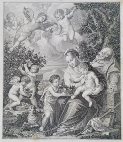 1837年“艺术家作品集”系列钢版画《圣家族在埃及》 —意大利画家“Rothenhamer(1564-?）”作品 尺寸：31x24cm