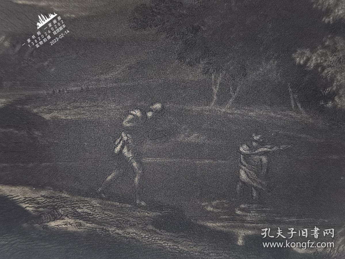 1887年风景画系列美柔汀铜版画《墨丘利和樵夫》—意大利著名画家“萨尔瓦托·罗莎/Salvator Rosa”作品 E.P.BRANDARD 雕刻35x25.5cm
