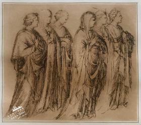 【邦多纳Bondone】1823年“文艺复兴时期意大利画派”系列软蜡飞尘铜版画《圣母和她的随从》—意大利欧洲绘画之父“乔托·迪·邦多纳（Giotto di Bondone 1267年－1337年）”作品 “手工水印纸精印” 50x36cm