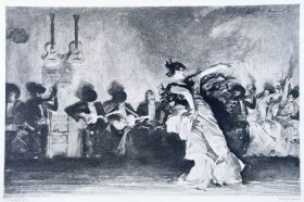 1889年凹版画《欢呼》 —美国画家“约翰·辛格·萨金特（John Singer Sargent1856-1925） ”作品  30x21cm