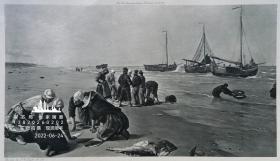 1889年照相版画《多格海岸的鱼》——英国画家“ J.C.HOOK”作品  尺寸：32x24cm