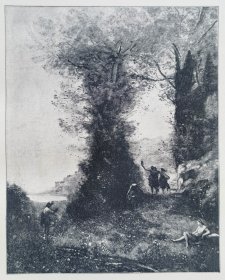 【卡米尔·柯罗作品】1891年照相版画《意大利田园诗》—法国巴比松画派画家“卡米尔·柯罗(Jean Baptiste Camille Corot 1796 - 1875年)”作品  28x22cm