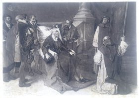 1878年凹版蚀版画《 查理五世在圣艾斯特修道院》 —法国画家“J. De Vriendt,”作品 尺寸：41x26cm
