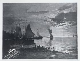 1888木刻版画《阿利坎特湾的一角》 36x27cm