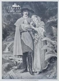 1889年版小说戏剧人物胶版版画《在拉美莫尔罗德加和露西》—英国皇家艺术科学院院长“约翰·埃弗里特·米莱斯（John Everett Millais，1829-1896年）”作品 29x23cm