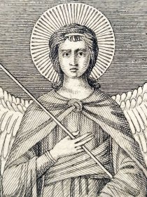 【契马布埃Cimabue】1823年“文艺复兴时期意大利画派”系列铜版画《三个天使》—意大利文艺复兴时期画家“乔万尼·契马布埃(Giovanni Cimabue,1240-1302)”作品 +飞尘铜版画《西蒙·马格斯在空中》—画家“Giunta Pisano”作品“手工水印纸精印” 50x36cm