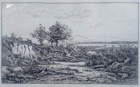 1882年法国艺术系列木刻版画《十一月的伊泽尔郊外树林》—画家“GUSTAVE ALLEMAND ”作品  43x30cm