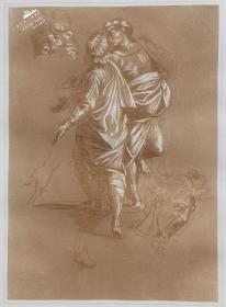 【拉斐尔Raphael】1823年“文艺复兴时期意大利画派”系列飞尘铜版画《雅典学院台阶上的两个人》—意大利文艺复兴时期画家“拉斐尔(Raphael Sanzio 1483-1520)”作品 “手工水印纸精印” 50x36cm
