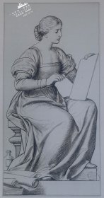1883年版画艺术系列木刻版画《涂鸦的少女》 39x29cm