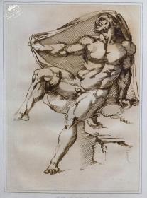 【班迪内利Bandinelli】1823年“文艺复兴时期意大利画派”系列软蜡飞尘铜版画《大力神之死》—意大利画家“巴乔·班迪内利（Baccio Bandinelli，1493-1560）”作品 “手工水印纸精印” 50x36cm