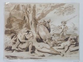 【普桑Poussin】1823年“文艺复兴时期意大利画派”系列飞尘铜版画《战神与维纳斯和丘比特》—法国巴洛克画家“尼古拉斯·普桑(Nicolas（Niccold） Poussin ,1594-1665年)”作品 “手工水印纸精印” 50x36cm