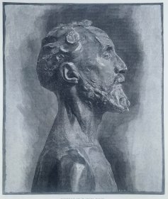 1888年法国艺术系列照相版画《雕塑家达卢雕像》—法国版画家 Auguste Léveillé 雕刻   43x30cm