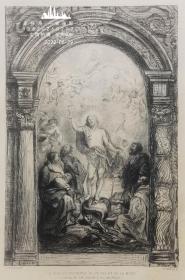 【大英博物馆藏画】“鲁本斯名画”1878年法国蚀刻铜版画《战胜罪恶和死亡》—佛兰德斯画家 “鲁本斯(Peter Paul Rubens，1577--1640) ”作品 版画家：Charles Waltner 雕刻 法国ARCHES版画专用水印纸 43x30cm/此同版本版画被大英博物馆收藏，收藏编号：1880,0214.161（官网可查）雕刻版画 原版版画 古董版画 老版画 西洋版画 收藏装饰