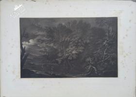 1887年风景画系列美柔汀铜版画《墨丘利和樵夫》—意大利著名画家“萨尔瓦托·罗莎/Salvator Rosa”作品 E.P.BRANDARD 雕刻35x25.5cm