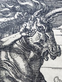 “巨幅丢勒名画”1912年版“丢勒Albrecht Dürer”系列照相凹版复制铜版画 —《独角兽上被男人绑架的裸女》42x32cm 原尺寸复制