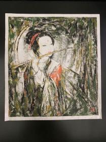 《许明耀》作品【　鏡心美人画 ，吹 笛】———— 许明耀，1950年出生于上海，曾就读于上海戏剧学院美术系及日本东京艺术专科学校。，日本回流    44.5×39.6cm