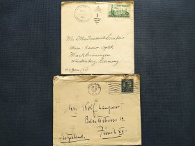 《外国集邮品收藏：早期美国1925年1949年自由女神像 名人总统邮票实寄封2枚 商品如图》澜2404-15