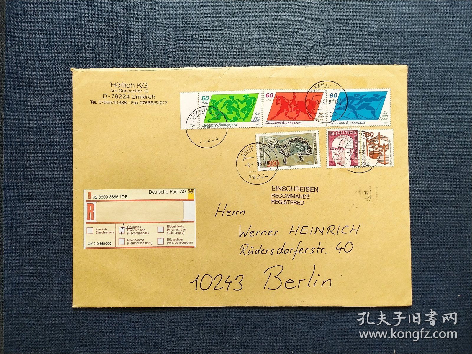 点击查看原图 《外国集邮品收藏:德国1998年体育运动 足球 赛马 滑冰 总理 动物化石邮票实寄封 商品如图》澜2311-30
