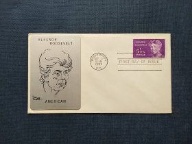 《外国集邮品收藏： 美国铝箔肖像封1963年罗斯福夫人埃莉诺.罗斯福邮票铝箔肖像首日封  铝箔肖像非常精美 极少见 商品如图》澜2402-8