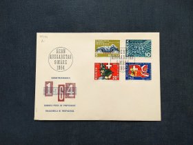 《外国集邮品收藏： 瑞士1964年高山隧道汽车公路 节水运动 退伍军人联合会 日内瓦并入瑞士邮票首日封  商品如图》澜2402-19