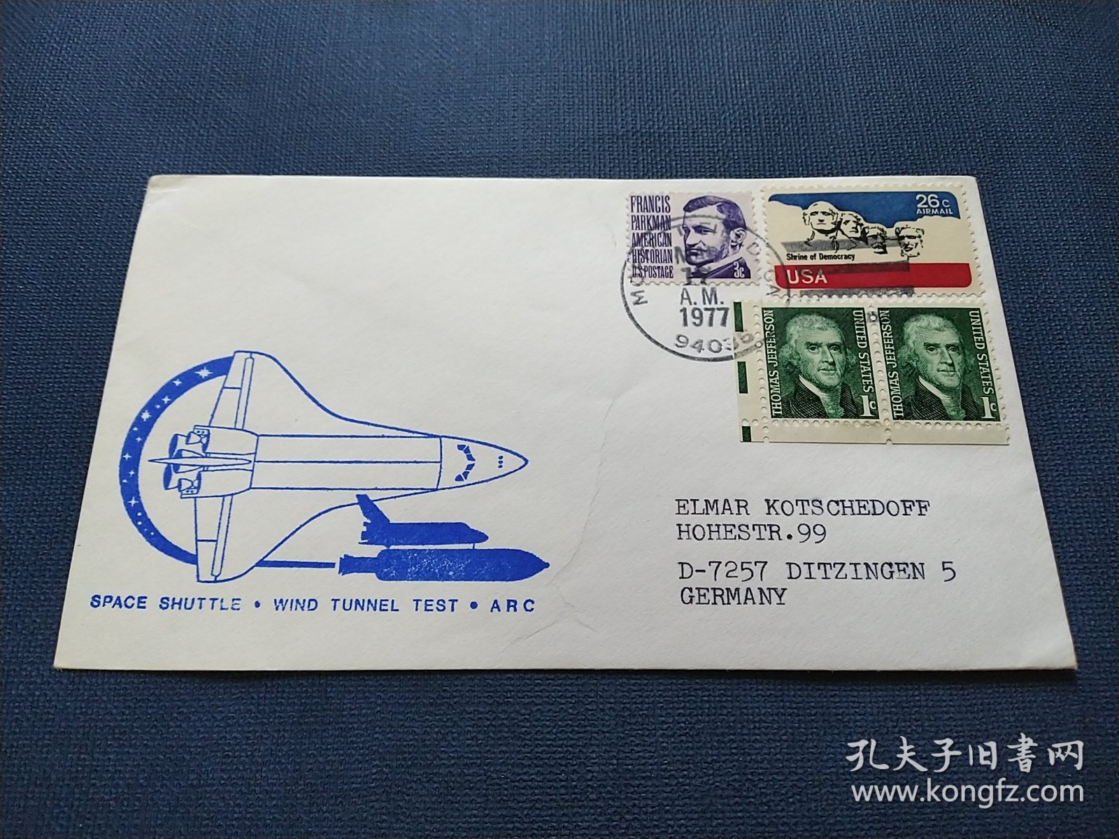 《外国集邮品收藏：美国实寄德国1977年航天 宇航 航天飞机风洞试验任务首日封 商品如图》澜2312-3