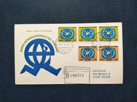 【意大利1967年国际旅游年徽志邮票实寄首日封  品相如图》澜2310-15