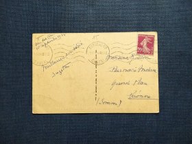 《外国集邮品收藏：民国时期 早期法国1934年 女神邮票实寄自然风景 山脉明信片 背面有手书寄语 商品如图》澜2403-28