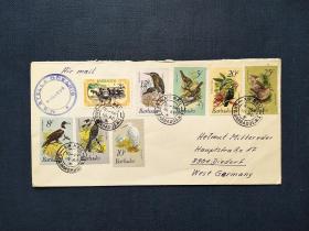 《巴巴多斯实寄德国1981年马车 动物鸟类邮票实寄封 品相如图》澜2310-24