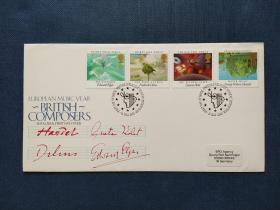《英国实寄德国1985年音乐年作曲家乐曲邮票实寄首日封附卡  品相如图》澜2310-1
