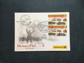 《外国集邮品收藏保真：德国2009年摩纳哥国际邮展 汽车发展史 赛车首日封 品相如图》澜2310-27