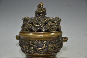 早期收藏 纯铜盘龙熏香炉摆件 做工精细 品相如图