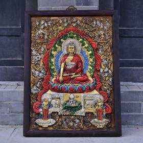 【藏传唐卡】旧藏木框彩绘释迦牟尼佛像唐卡1