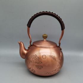 纯手工打造红铜大展宏图茶壶酒壶，形制端正；包浆温润，色泽雅致，古意盎然，品相极好
