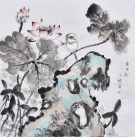 【精品推荐~带合影保真作品】当代实力派画家 姜老师花鸟画作品《荷塘雅趣》HN14005