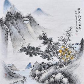 【合影真迹~收藏推荐】任老师水墨写意山水画作品《秋水寂寂一闲亭》SS5327 其作品在继承传统的基础上加强了现代写意画的清新秀润一面，给人耳目一新之感，并受到很多藏家的青睐。