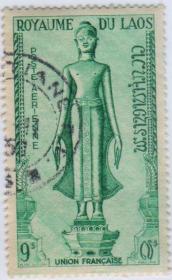 老挝王国时期 女神塑像 旧1枚 雕刻版张， 法国印制