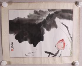 王-辉、哈-斯旧藏：郭传璋先生、白雪石入室弟子、著名画家、曾任北京一得阁艺术馆副馆长 姜寿民 水墨画“荷塘嬉戏图”一幅（纸本镜心，画心约1.2平尺，钤印：寿民）HXTX340920