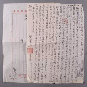 【商务印书馆旧藏】著名医学家 黄震泰1952年信札 一通一页（关于结算“实用X射线诊断学”一书版税相关事宜，附商务印书馆编审部相关函稿一页、收信单一页）HXTX269579