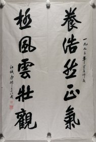 著名书法家，中国书画家协会理事 康邨 1993年书法对联《养浩然正气 极风云壮观》一幅 (纸本软片，画芯约3.1平尺，钤印：康玉泉印、康邨)HXTX404058