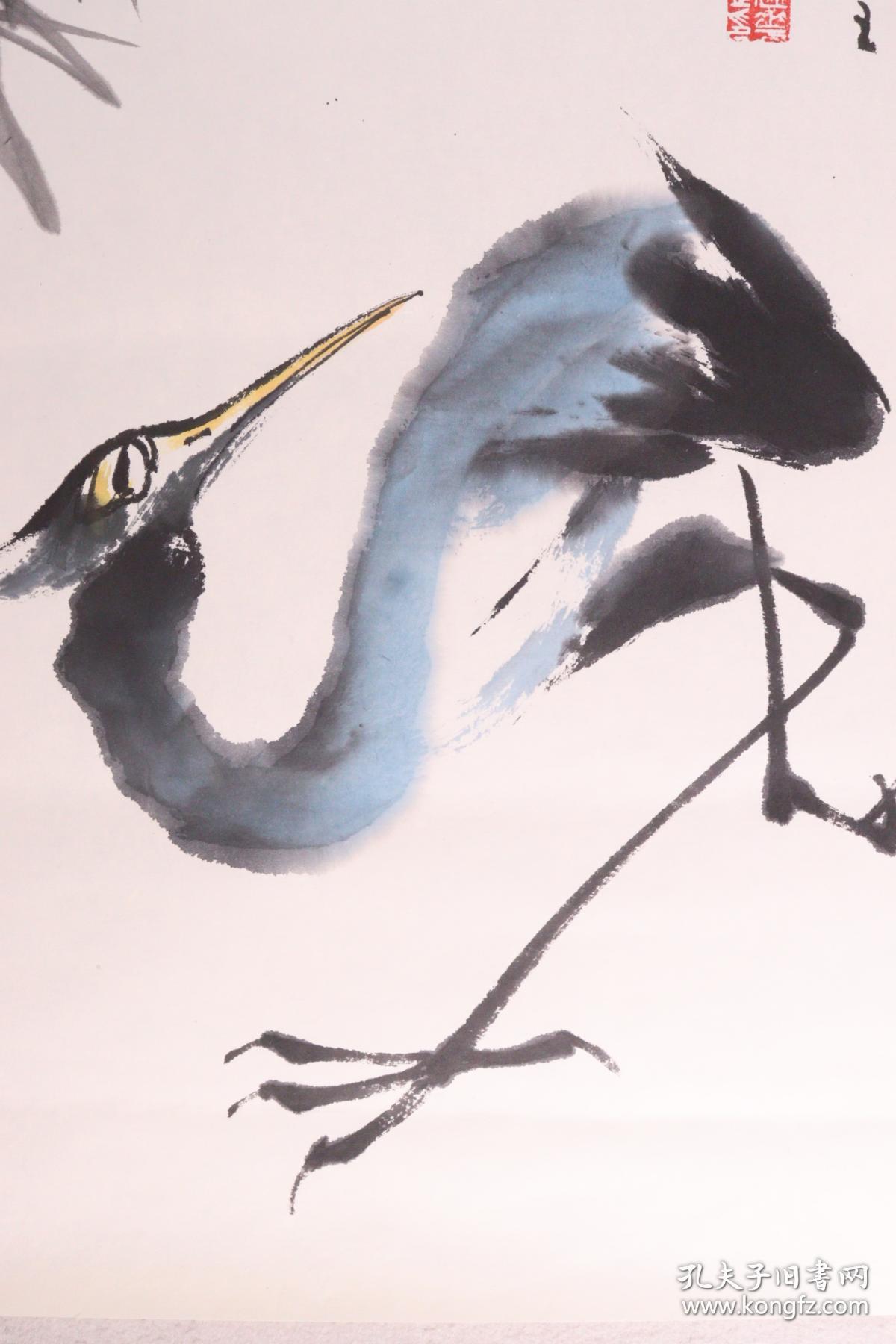刘海粟弟子、著名书画家、中国书画家委员会副主任 刘建华 乙亥年（1995）水墨画作品《鹤》一幅（纸本托片，约2.6平尺，钤印：刘氏、建华之印）HXTX339884