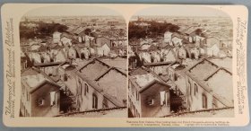 美国摄影师、旅行家 詹姆斯·利卡尔顿  拍摄晚清中国照片：从克拉伦斯饭店向西俯瞰法租界全景-中国天津 轰炸摧毁的建筑物  立体照片一张（Underwood & Underwood公司1901年发行）HXTX344536